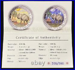 2017 Somalian African Wildlife Elephant Day and Night Silver 2 Coin Set