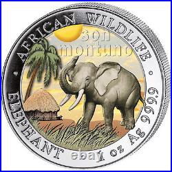 2017 Somalian ELEPHANT DAY COLORIZED African Wildlife 1oz Silver Coin MTG=5000