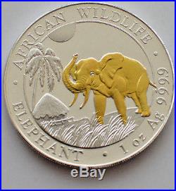 2017 Somalian Elephant 24k Gold Gilded 1Oz. 999 Fine Silver Coin