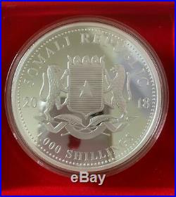 2018 10oz Somalia 1000 Shillings Elephant 10 oncia argento Silver in Capsule
