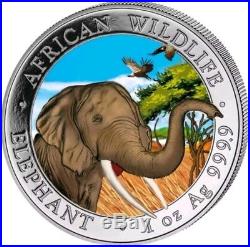 2018 1 Oz Silver SOMALIAN COLORED ELEPHANT AT DAY Coin