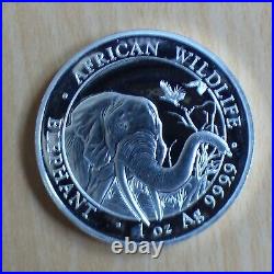 2018 NWT Somalia 100 Schillings Elephant 1oz Silver 99.9% Coin Within a Zip