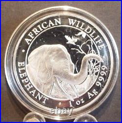 2018 Somali Republic African Elephant 1 oz BU. 999 Fine Silver Coin in Capsule