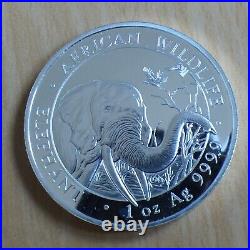 2018 Somalia 100 Schillings Elephant 1oz Silver 99.9% Coin Within a Zip
