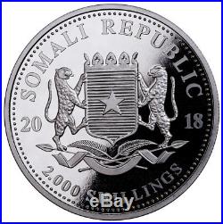 2018 Somalia 1 Kilo (32.151 oz.) Silver Elephant 2,000S BU Coin SKU49759