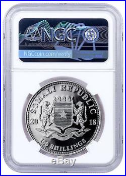 2018 Somalia 1 oz Silver Elephant 100S Coin NGC MS70 ER Exclusive Label SKU49901