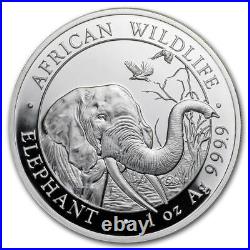 2018 Somalia Africa Wildlife Elephant Sterling Silver 1Oz Coin With Warranty Cap