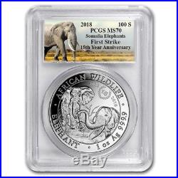 2018 Somalia Elephant 15th Ann. Jubilee 1 oz. 9999 Silver MS-70 PCGS FS BU Coin