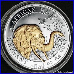 2018 Somalia Elephant 1oz silver coin with gold gilding