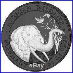 2018 Somalia Elephant Black & White Two 1 oz Silver Coin Set Ruthenium 500 made
