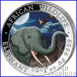 2018 Somalian ELEPHANT DAY & NIGHT Colorized Silver 2 Coin Set AFRICAN WILDLIFE