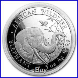 2018 Somalian Elephant 5 oz. 9999 Silver BU Bullion Round Limited Capsuled Coin