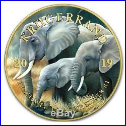 2019 1 Oz Silver Africa Wildlife ELEPHANT KRUGERRAND Coin WITH 24K GOLD GILDED