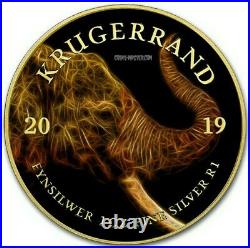 2019 1 Oz Silver South Africa Big Five VOLTAIC ELEPHANT KRUGERRAND Coin, 24K GOLD