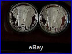 2019 1 oz S. Africa Mint Big-5 Elephant. 999 Silver Proof 2 Coin Set (1000 Sets)