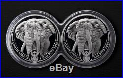 2019 1 oz South African Mint Big-5 Elephant. 999 Silver Proof 2 Coin Set