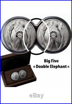 2019 1 oz South African Mint Big-5 Elephant. 999 Silver Proof 2 Coin Set