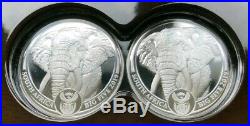 2019 2×1 Oz PROOF Silver South Africa 5 Rand BIG FIVE ELEPHANT Coin Set