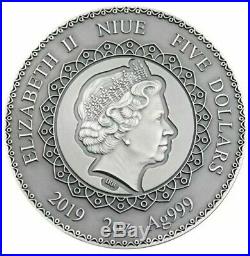 2019 2 Oz Silver $5 Niue ELEPHANT MANDALA COLLECTION Antique finish Coin