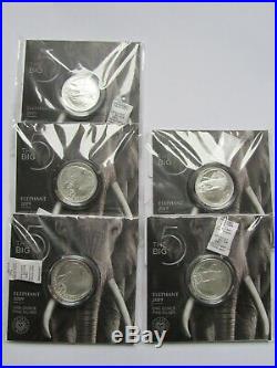 2019 5 x 1 Oz Lion and 5 x 1 oz elephant Silver South Africa Big Five Coins