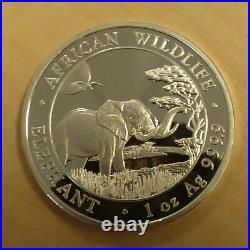2019 NWT Somalia 100 Schillings Elephant 1oz Silver 99.9% Coin Within a Zip