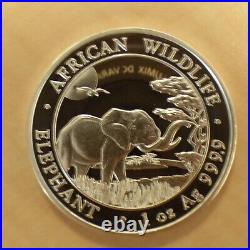 2019 NWT Somalia 100 Schillings Elephant 1oz Silver 99.9% Coin Within a Zip