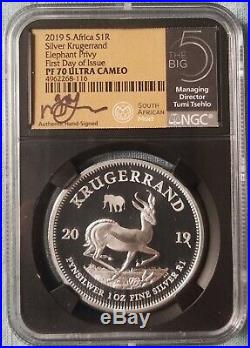 2019 Proof Krugerrand WithElephant Privy & Big5 Elephant 2 Coin Set PF70 FDOI