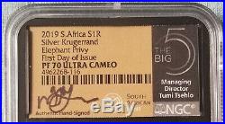 2019 Proof Krugerrand WithElephant Privy & Big5 Elephant 2 Coin Set PF70 FDOI
