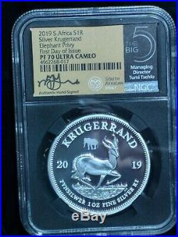 2019 Proof Krugerrand WithElephant Privy PF70 FIRST DAY OF ISSUE Tumi signed