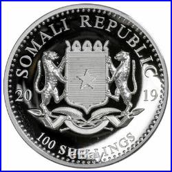 2019 Somalia 1 oz High Relief Silver Elephant Sh100 Coin GEM Proof OGP SKU55173