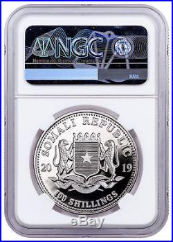 2019 Somalia 1 oz Silver Elephant Sh100 Coin NGC MS70 FR Exclusive Lbl SKU55257