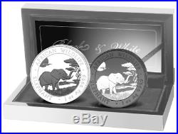 2019 Somalia Black & White 2 coin 1 oz Silver Elephant Set Box with COA 500 made