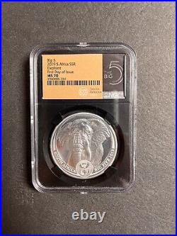 2019 South Africa 1oz Silver Big 5 Elephant NGC MS70 First Day Of Issue