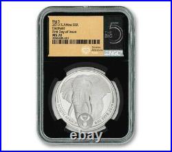 2019 South Africa Big 5 Elephant 1 oz Silver NGC MS70 First Day of Issue