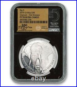 2019 South Africa Big 5 Elephant 1oz Silver NGC PF70UC First Releases Tumi Label