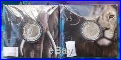 2019 South Africa, Big Five, African Elephant And Lion, 1 Oz Silver, Lot Of 2