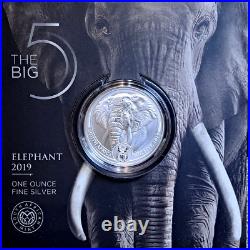 2019 South Africa Big Five Elephant 1 Oz 999 Silver BU Coin In Blister (Card)
