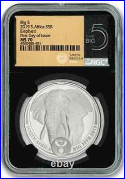 2019 South Africa Big Five Elephant 5 Rand Ngc Ms70 First Day Big 5 Label
