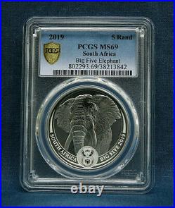 2019 South Africa Big Five Elephant 5 Rand One Oz. Silver Pcgsms69