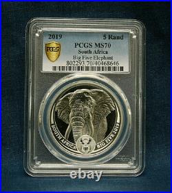 2019 South Africa Big Five Elephant 5 Rand Pcgs Ms70 Gold Shield