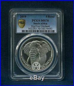 2019 South Africa Big Five Elephant 5 Rand Pcgs Ms70 Gold Shield Last One