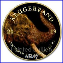 2019 Voltaic Elephant 1 oz Colorized Silver Krugerrand Coin Gold Gilded