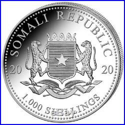 2020 10 oz Silver Somalia Elephant 1000 Shillings 9999 Fine Coin Brilliant UNC+