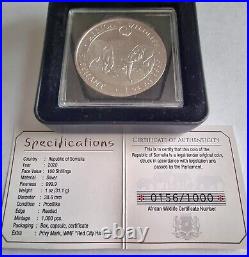2020 Somali Elephant Privy Proof-like 1oz Fine Silver 9999 BE 1000pcs Box Coa