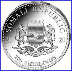 2020 Somalia Elephant 200 Shillings 2 oz Silver 9999 Fine Coin Brilliant UNC+