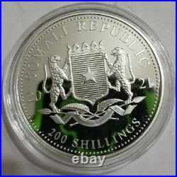 2021 2 Oz Silver 200 Shilling SOMALIAN ELEPHANT BU Coin
