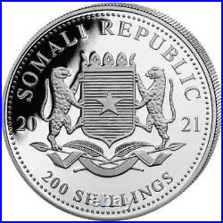 2021 2 Oz Silver 200 Shilling SOMALIAN ELEPHANT BU Coin