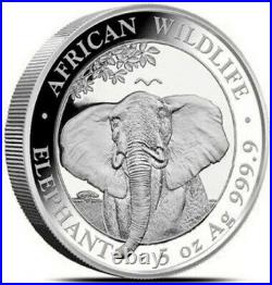 2021 5 Oz Silver 500 Shillings Somalian AFRICAN ELEPHANT BU Coin