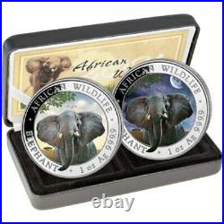 2021 ELEPHANT Day & Night set 2 Coin 1 oz Silver Color Coin Somalia