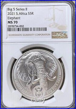 2021 SOUTH AFRICA BIG FIVE Series ll-ELEPHANT 5 Rand 1 OZ SILVER COIN NGC MS70